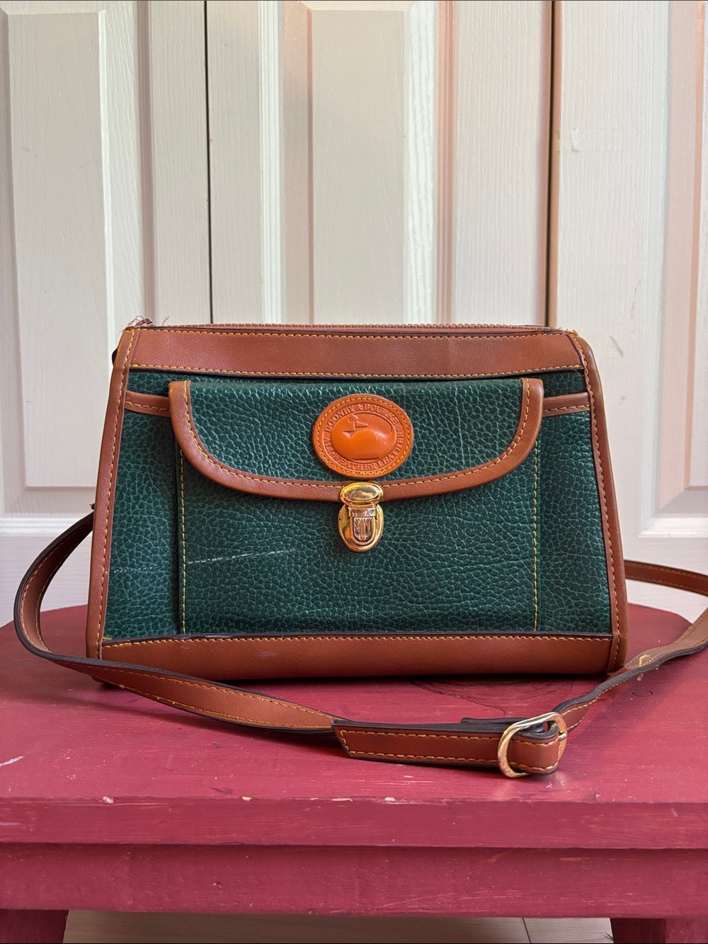 Dooney & Bourke Green and Tan Leather Satchel Shoulder crossbody Bag